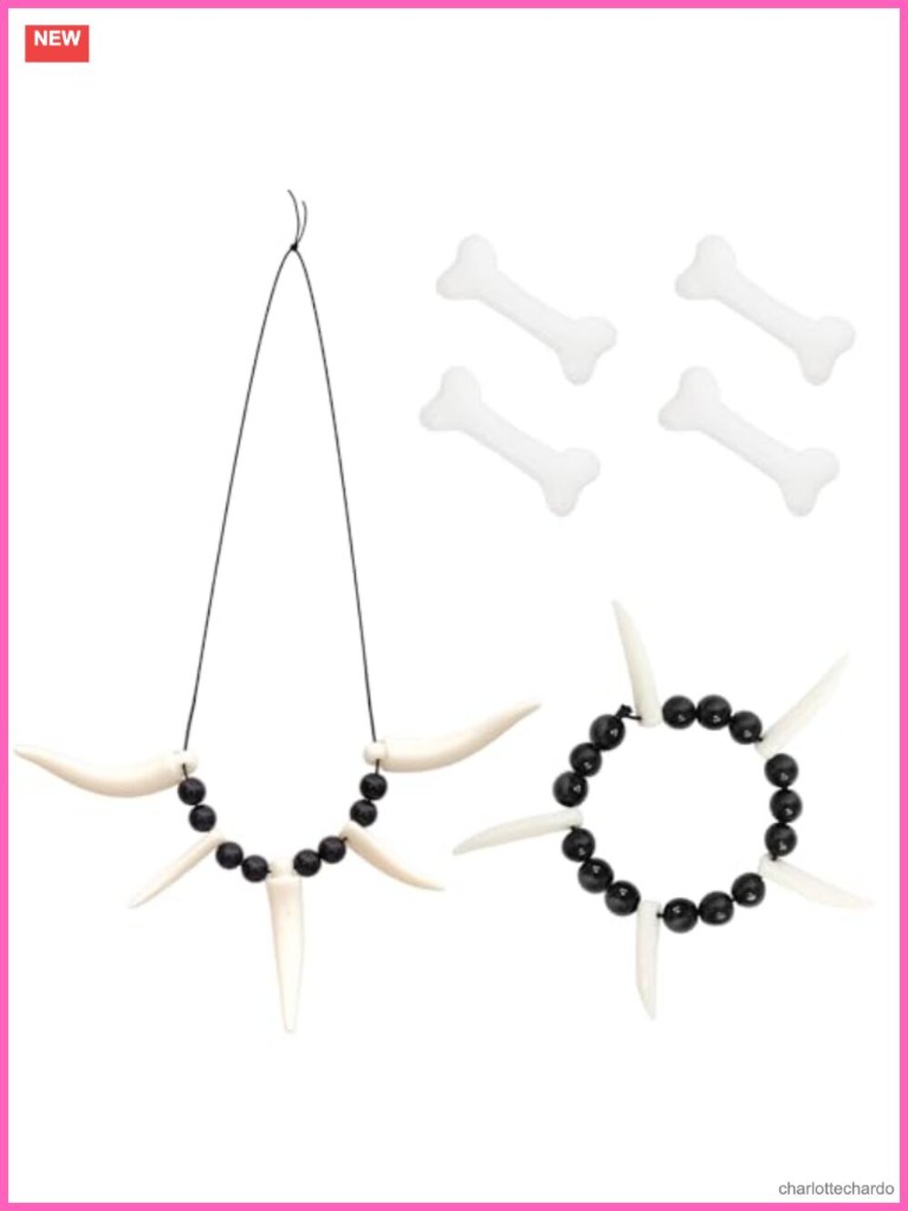 Cave Women Costume Accessory Set Faux Bone Necklace Bracelet Hair Clips